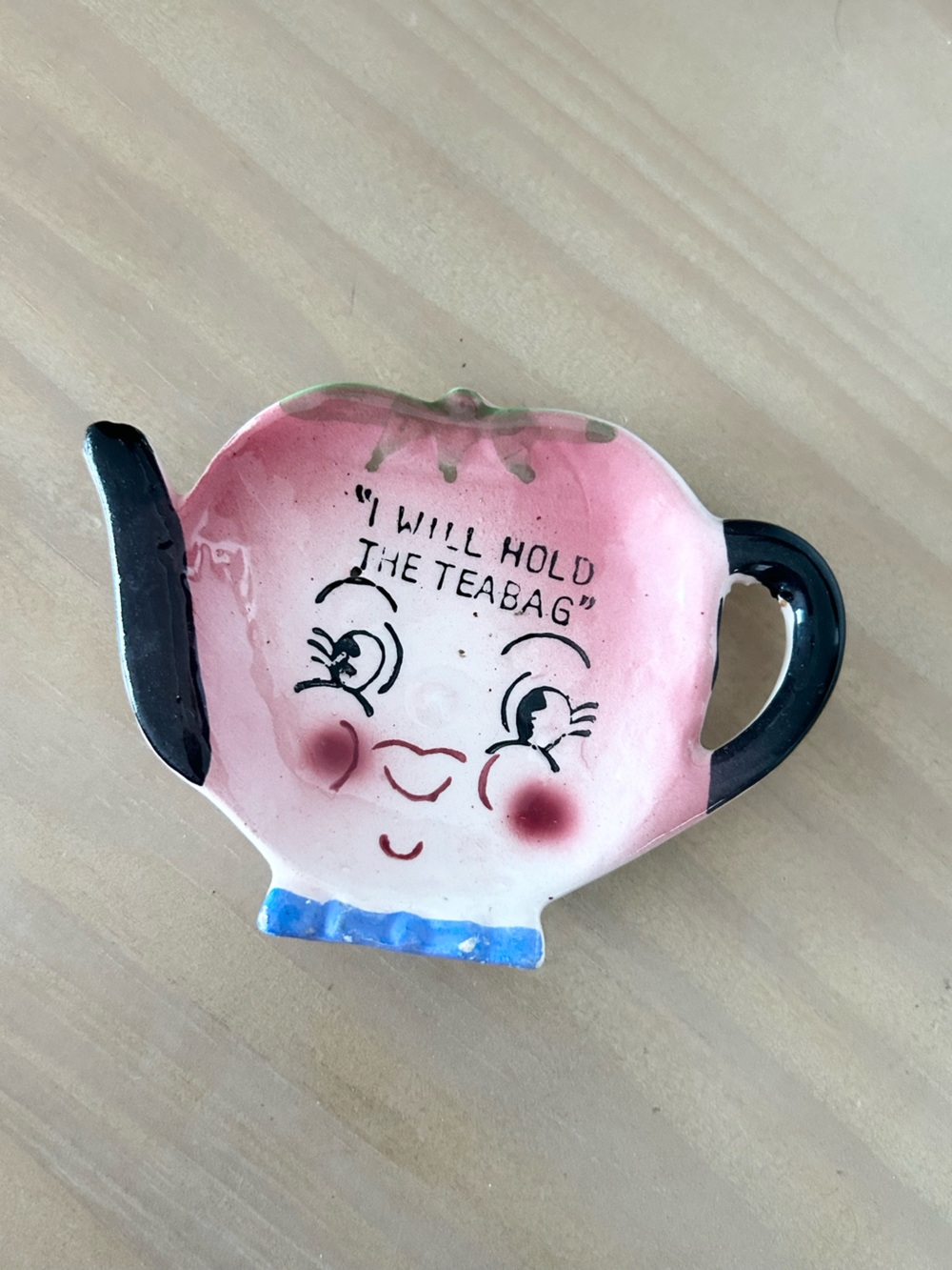 Vintage Japan Anthropomorphic Pink Teapot Tea Bag Holder I Will Hold the Teabag
